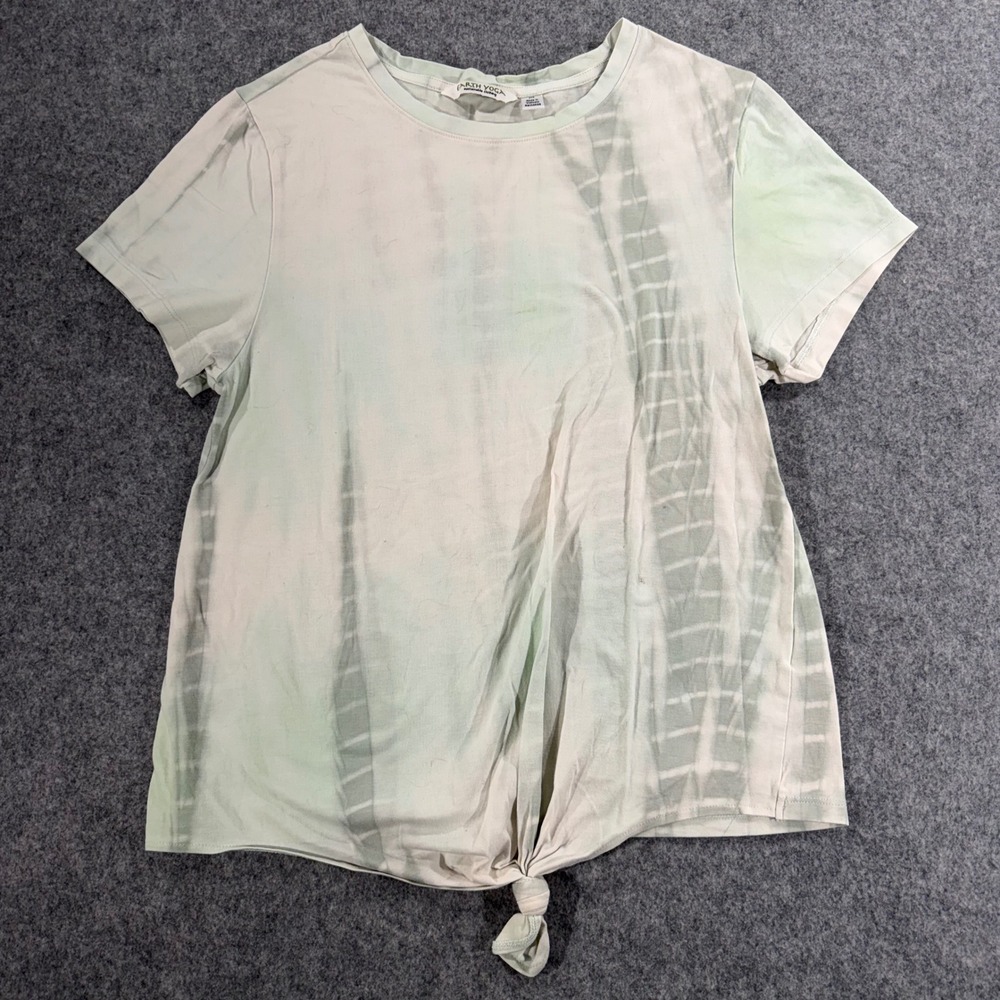 Earth Yoga Womens Sage Green Tie Dye Front Tie Knot Short Sleeve T-Shirt Size M
